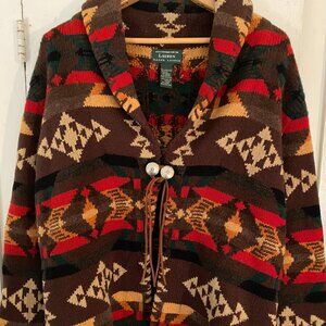 Vintage Wool Hand Knit Ralph Lauren Southwest Navajo Cardigan Sweater
